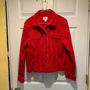 Christopher & Banks Red Corduroy Jacket with Rhinestone/Metal Buttons